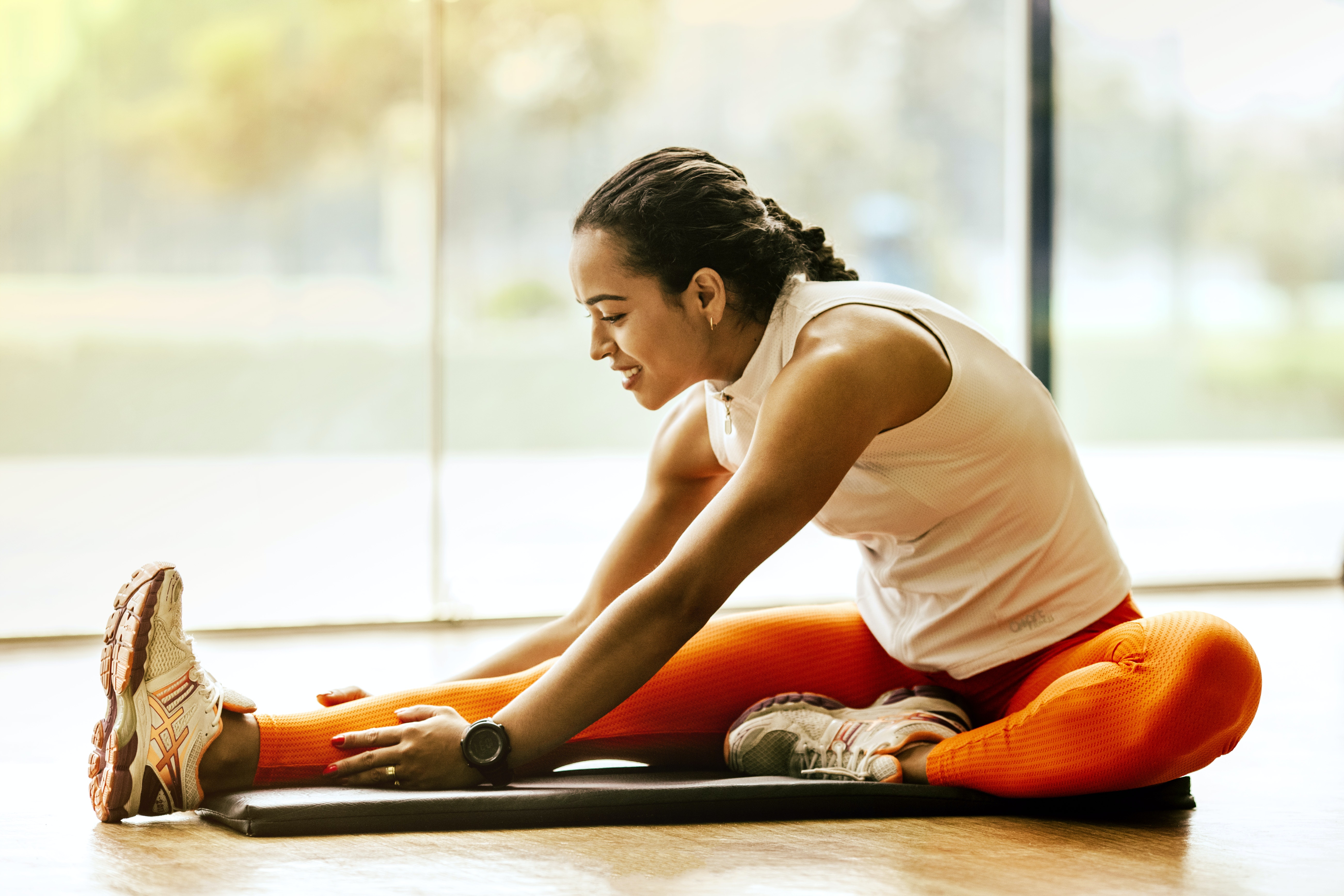Resident stretching in the fitness studio